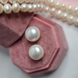 Extra large freshwater pearls sterling silver studs